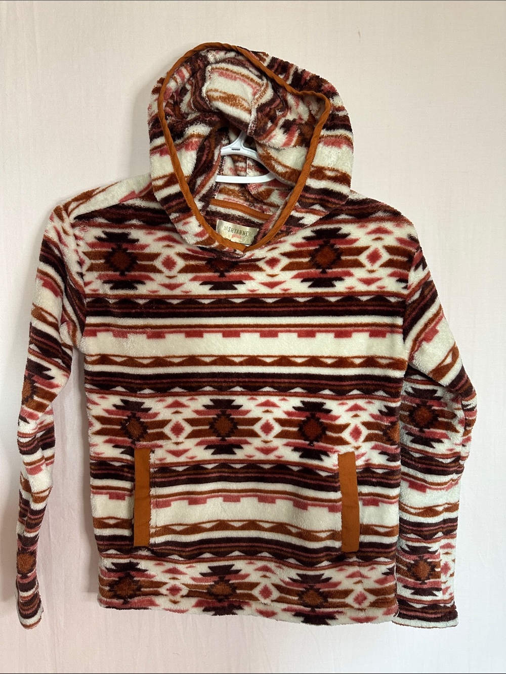 Shyanne Aztec Fleece Hooded Pullover - Cream, Brown & Rust